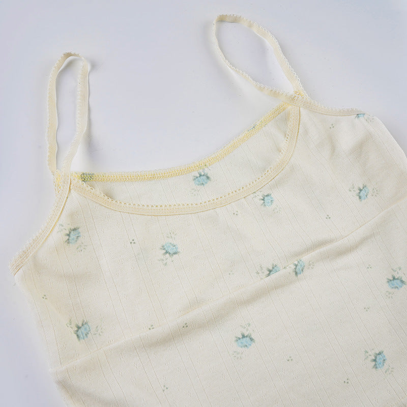 Women Floral Contrast Comfortable Crop Suspender Top and Shorts Two-piece Set 13