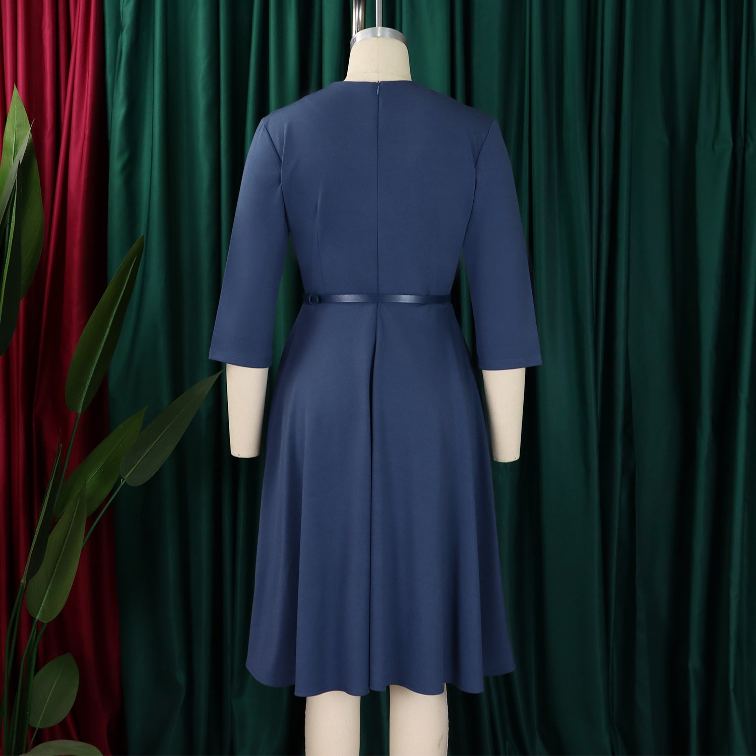 Women's Autumn Winter Fashion V-Neck Solid Color High Waist African Dress 15