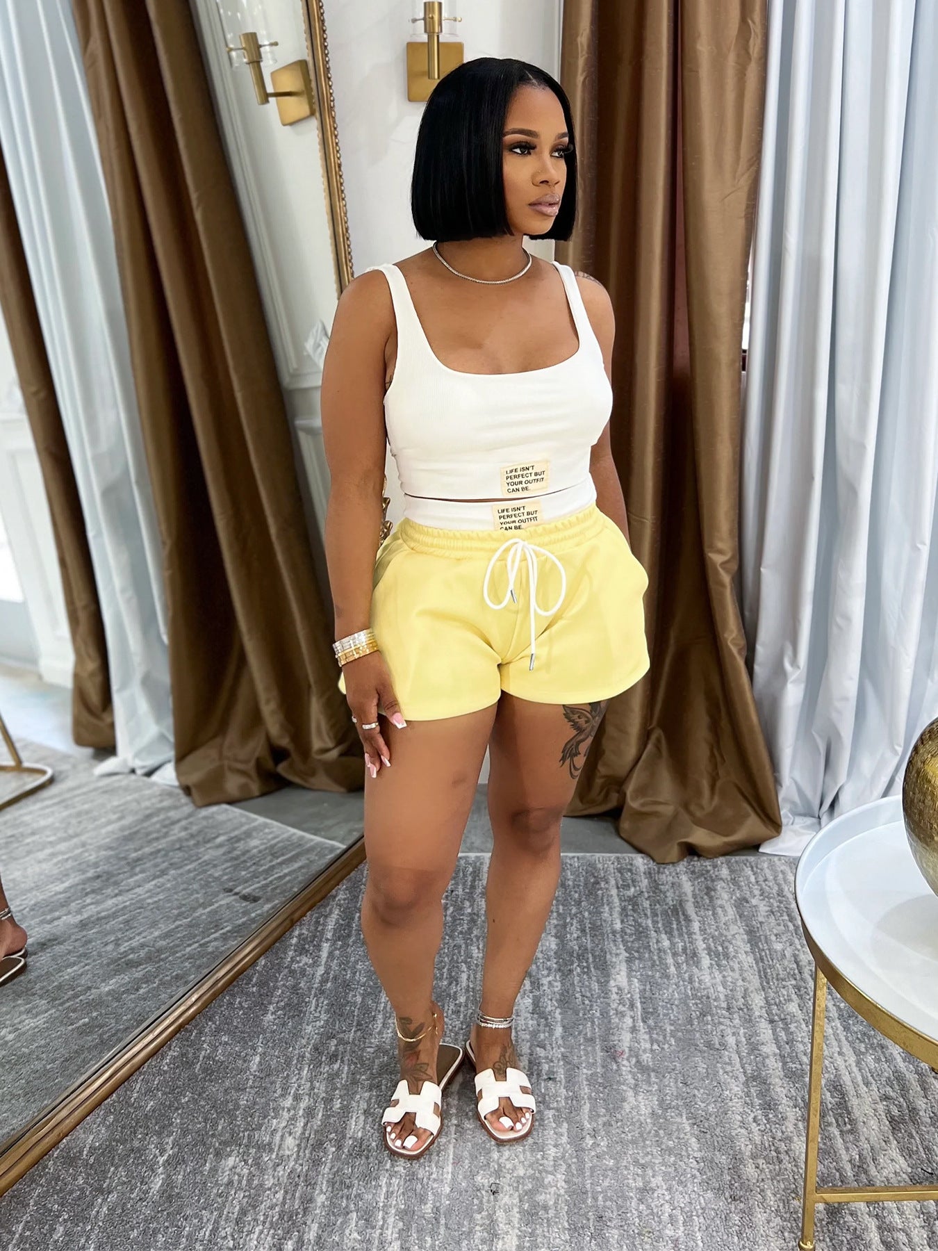 Women Summer Two Piece Set Solid Sports Tank Top and Shorts Two Piece Set 8