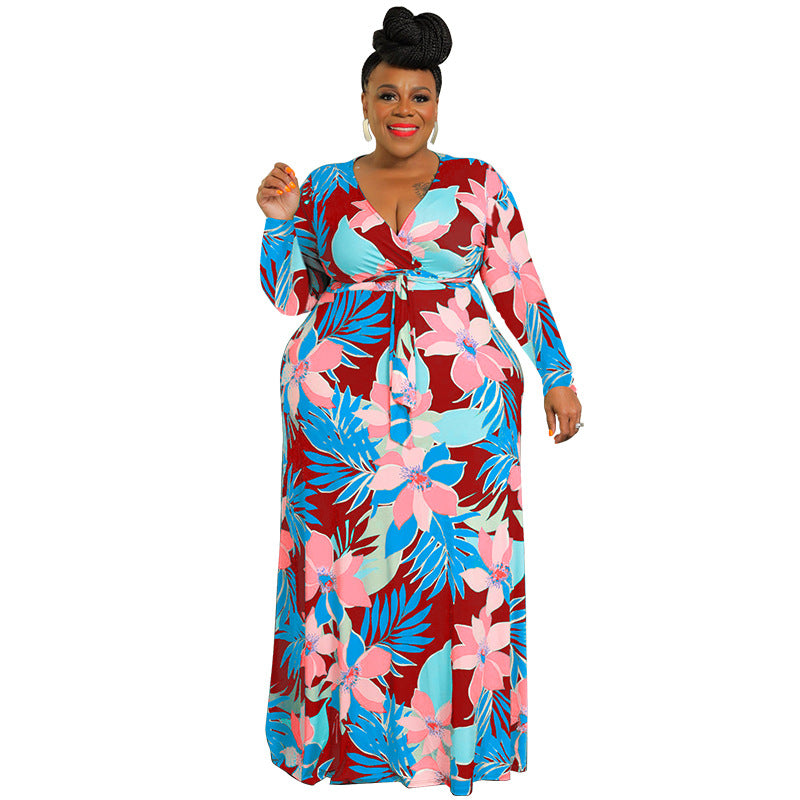 Fashion Plus Size Women's Winter Long Sleeve Swing Print Sexy Bodycon Dress 14