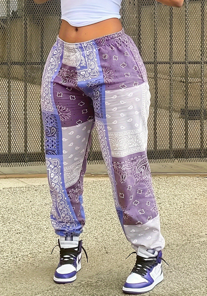 Women Casual Cashew Print Bouquet Foot Pants