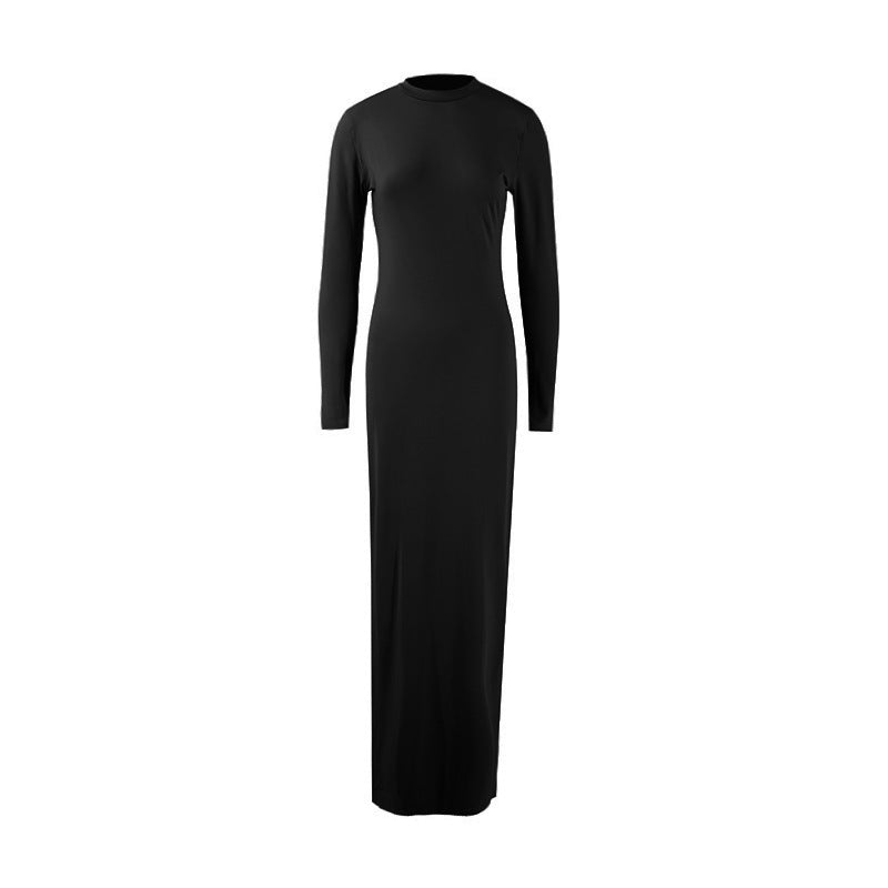 Women Round Neck Long Sleeve Bodycon Maxi Dress 14