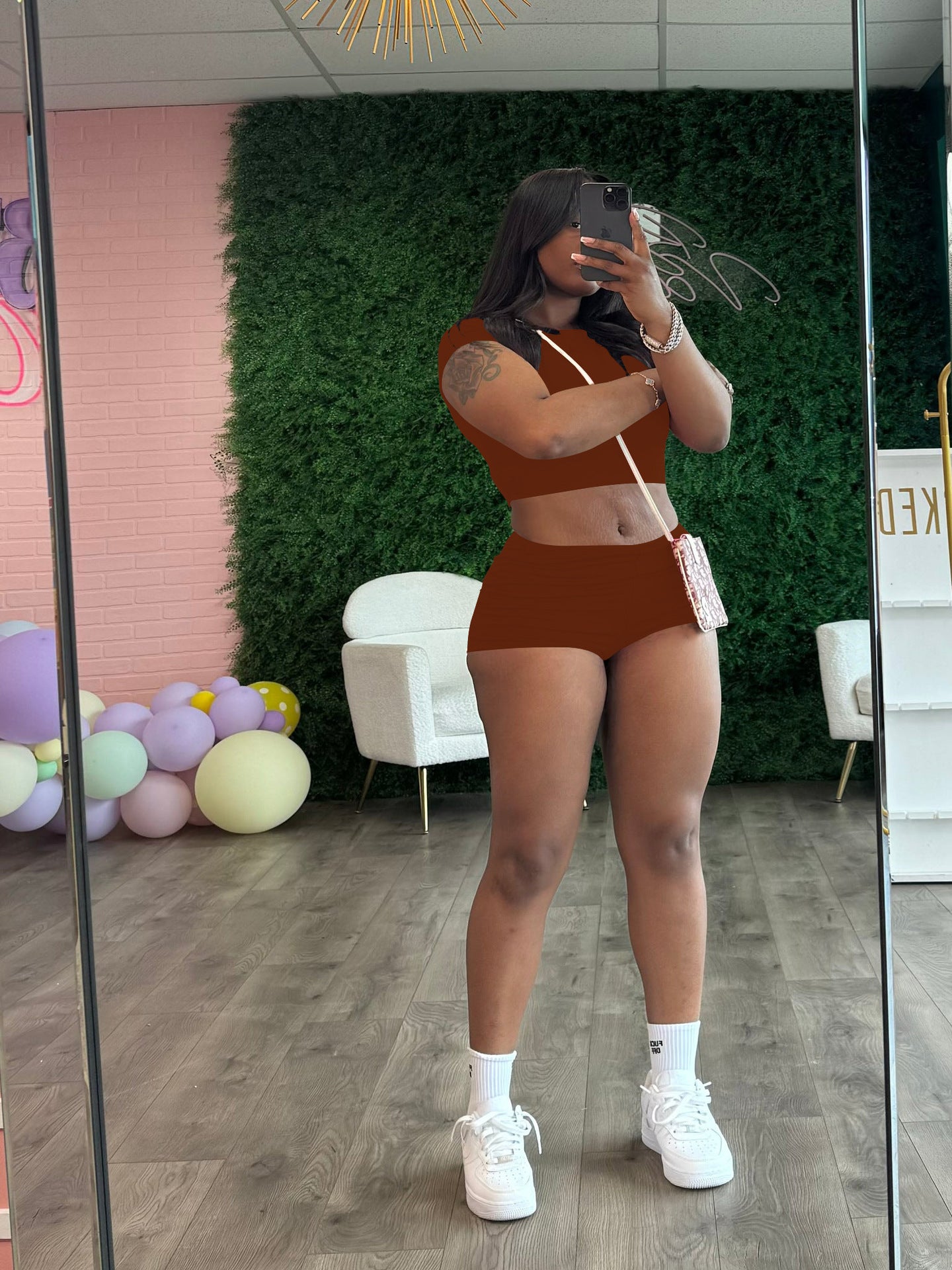 Summer Women's Solid Color Sport Tight Fitting Crop Top Shorts Two Piece Set 9