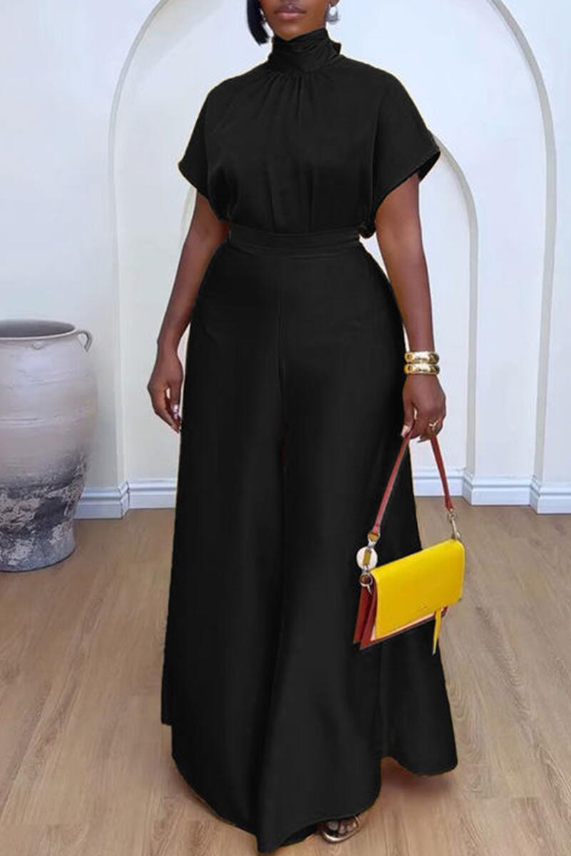 Satin Lace-Up Flying Sleeve Top Wide-Leg Pants Two-Piece Set