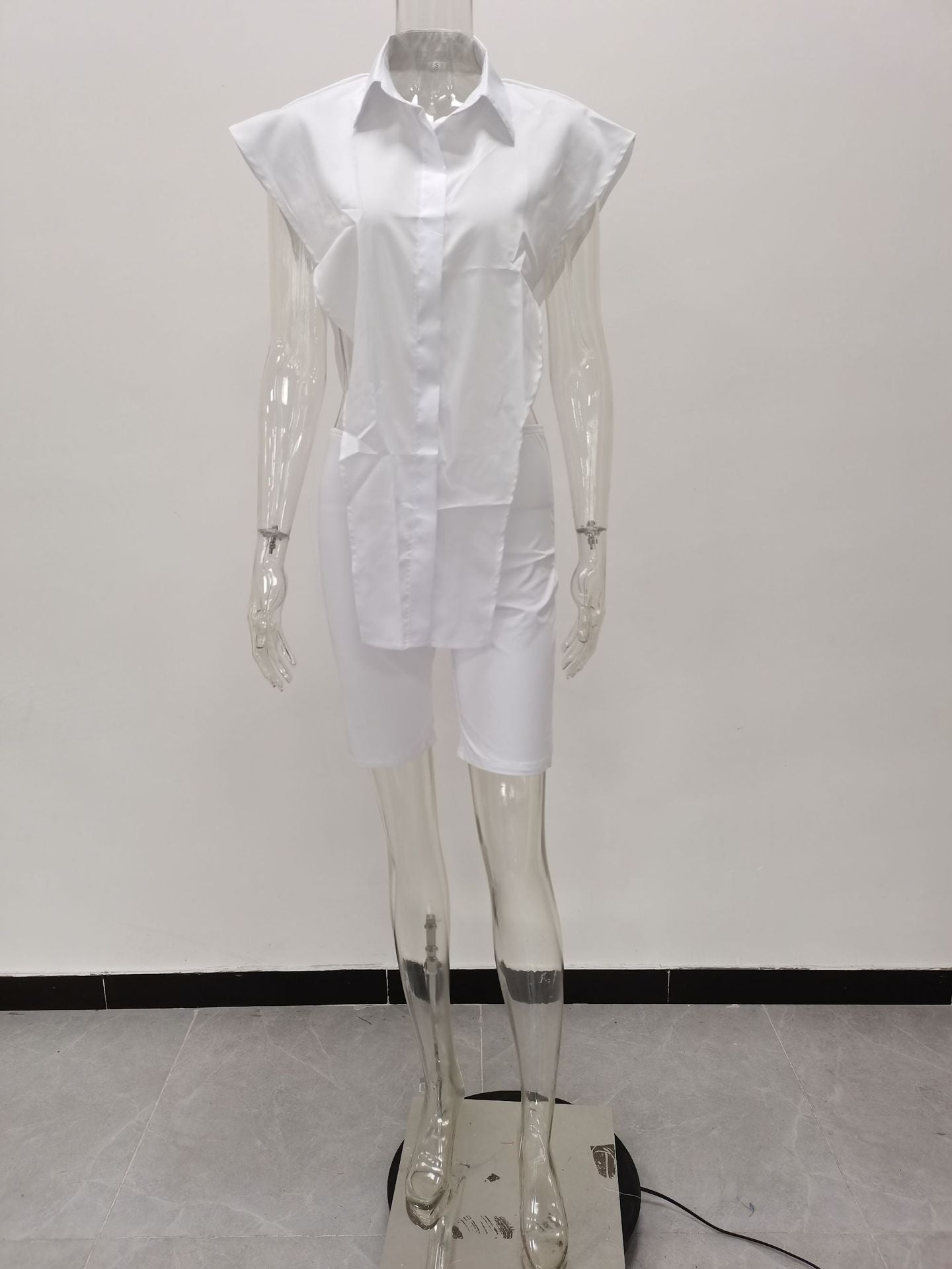 Women Summer Button Sleeveless Top + Shorts Two Piece Set 20