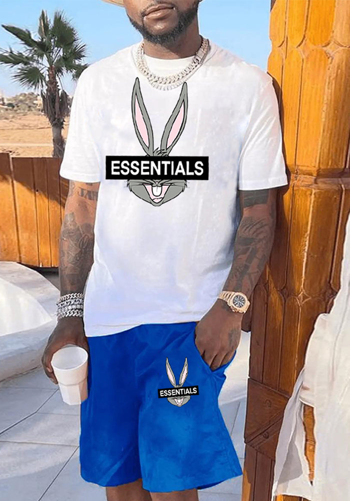 Men's bunny print T-shirt and shorts two-piece set