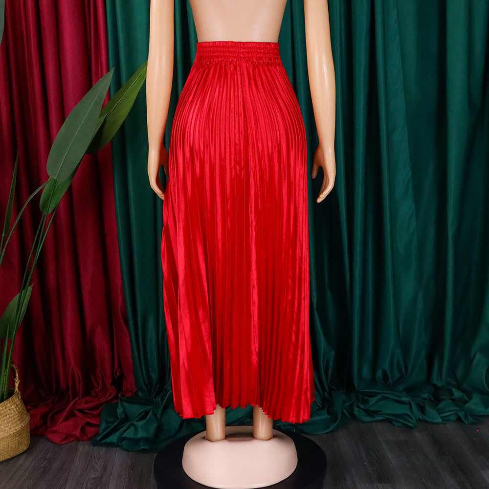 Women's Plus Size Mid-High Waist Pleated Long Skirt 41
