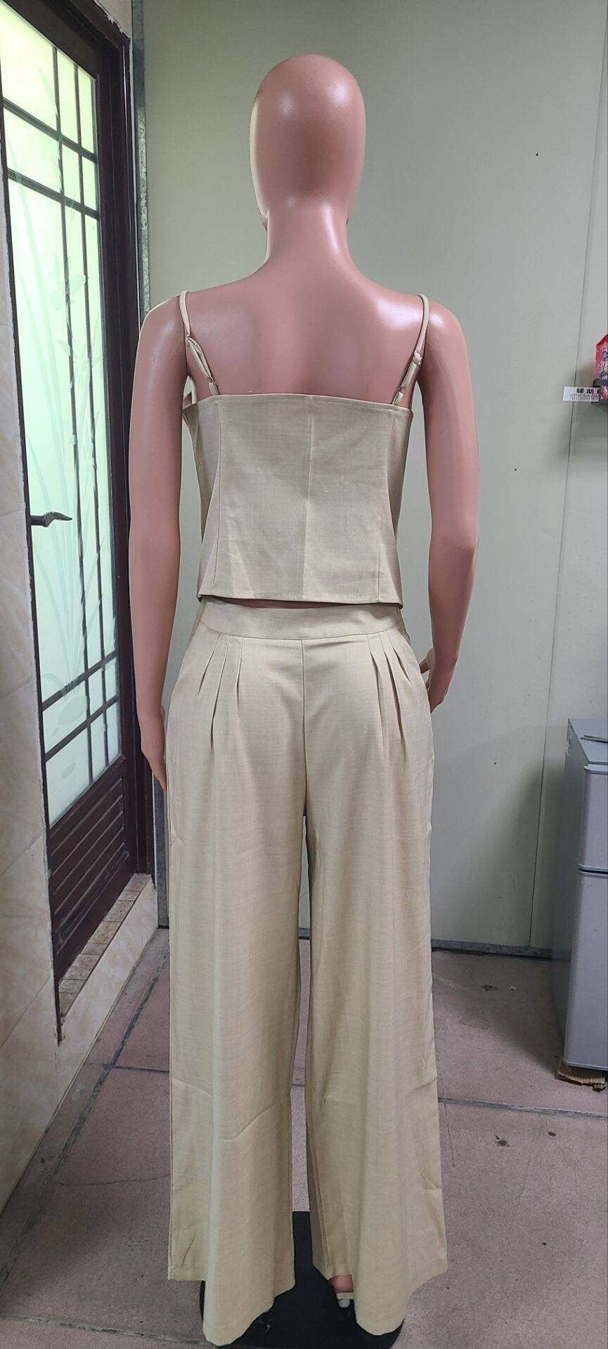 Summer Sexy Hollow Lace-Up Top Wide-Leg Pants Casual Two Piece Set 13