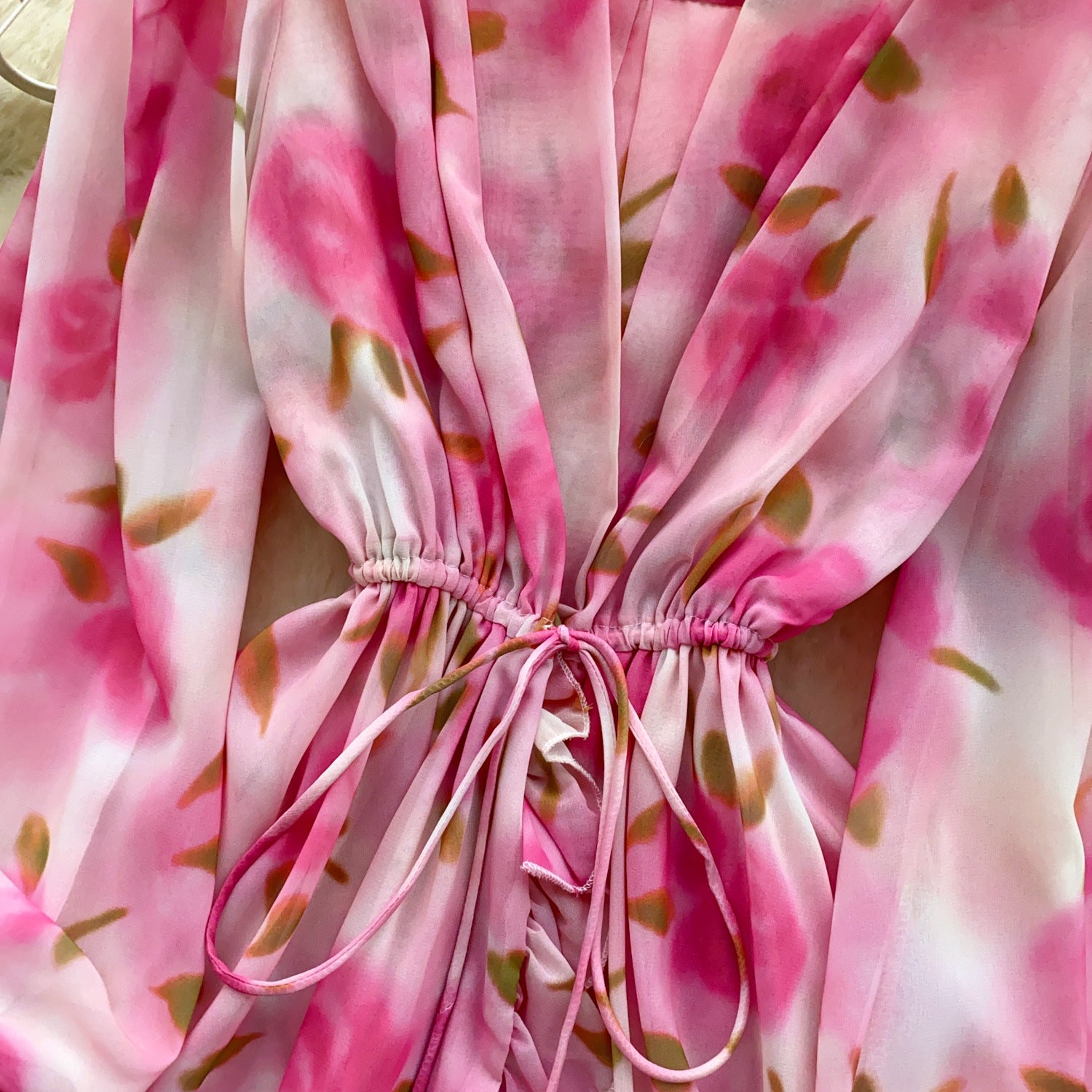 Holidays Style Women's Lace Up Slim Waist V neck Lantern Sleeve Ruffled Floral Short Dress 7