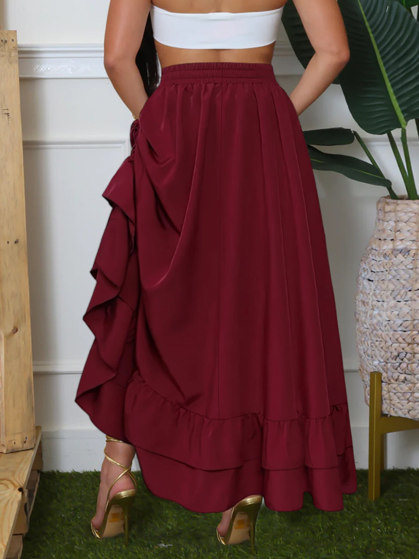 Women's Elegant Side Drawstring Pleated Long Skirt 5