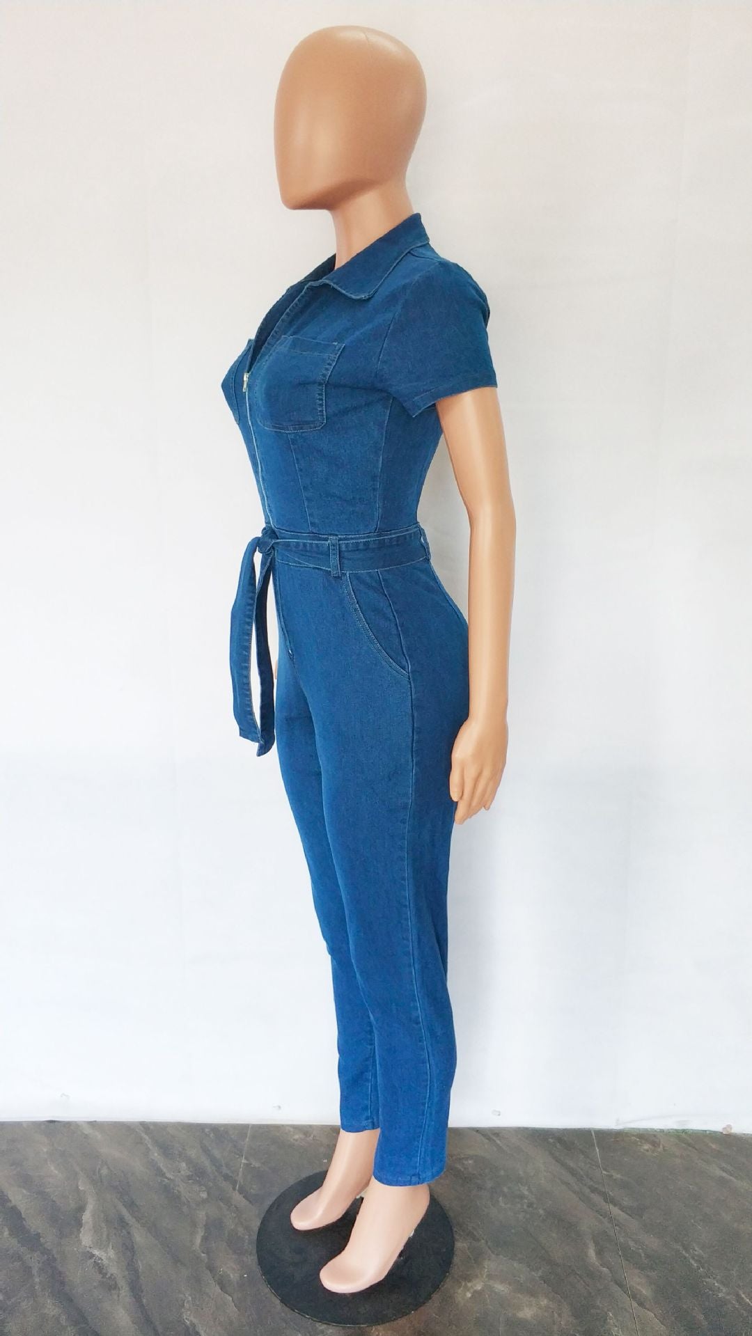 Women'S Sexy Fashion Short Sleeve Zip Slim Fit Denim Jumpsuit 7