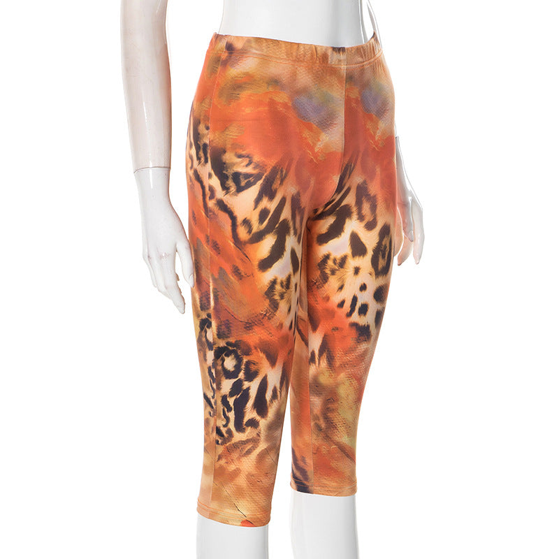 Women Summer Leopard Print Sexy Cropped Pants 9