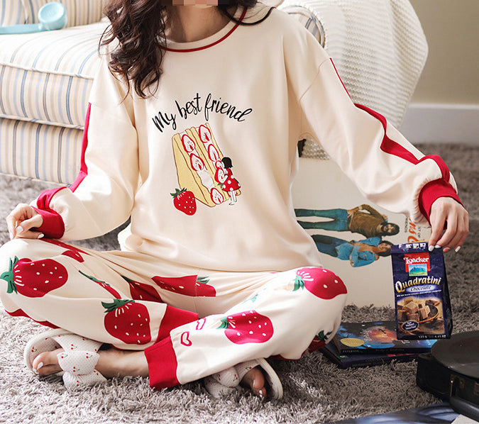 Women's Fall Two Piece Sleepwear Long-Sleeve Cotton Pajama Set Sweet and Cute Pullover Loungewear for Home 5