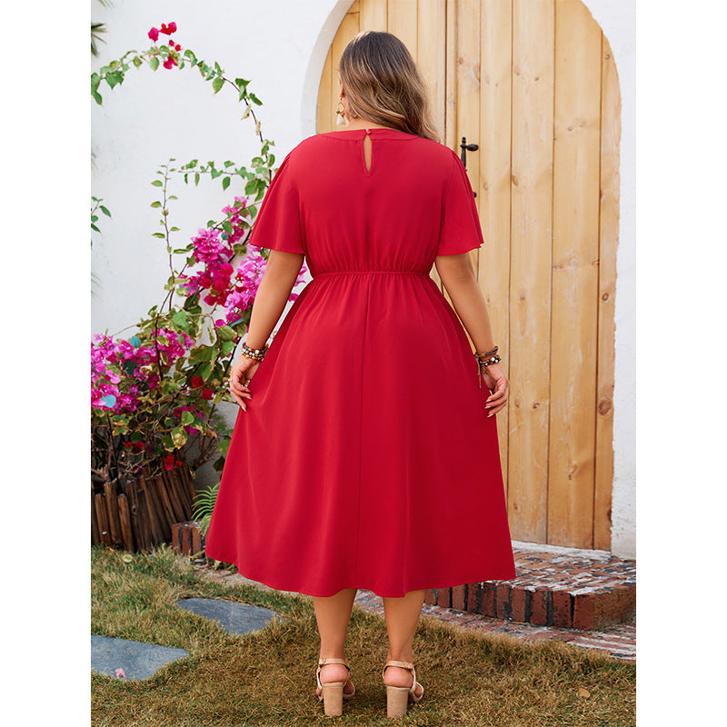 Solid Color Plus Size Slim Waist Chiffon Long Dress 3
