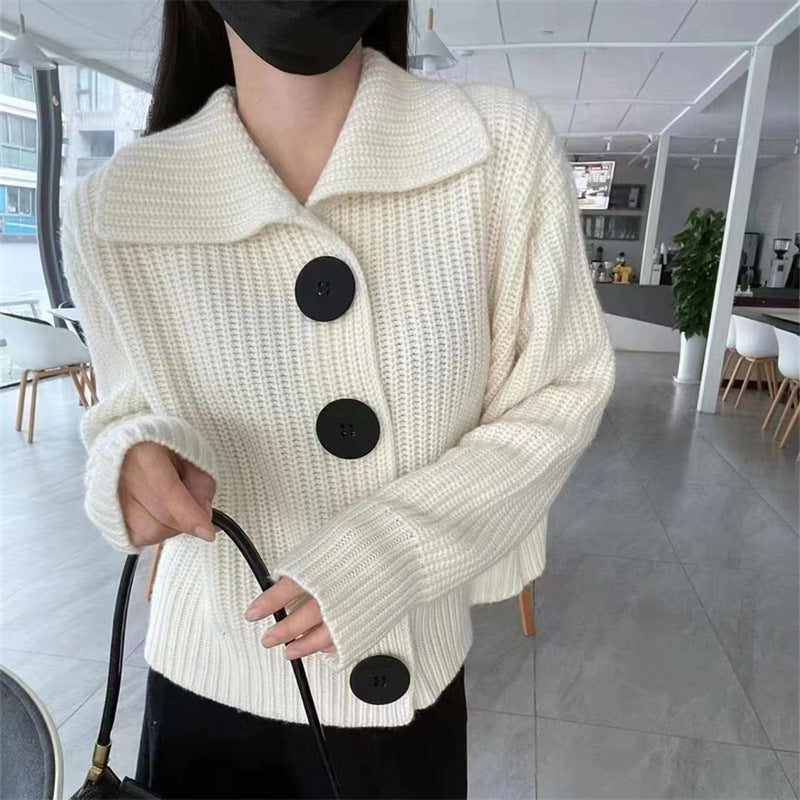 Lazy Style Sweater Jacket Autumn And Winter Loose Turndown Collar Large Button Knitting Cardigan For Women 10