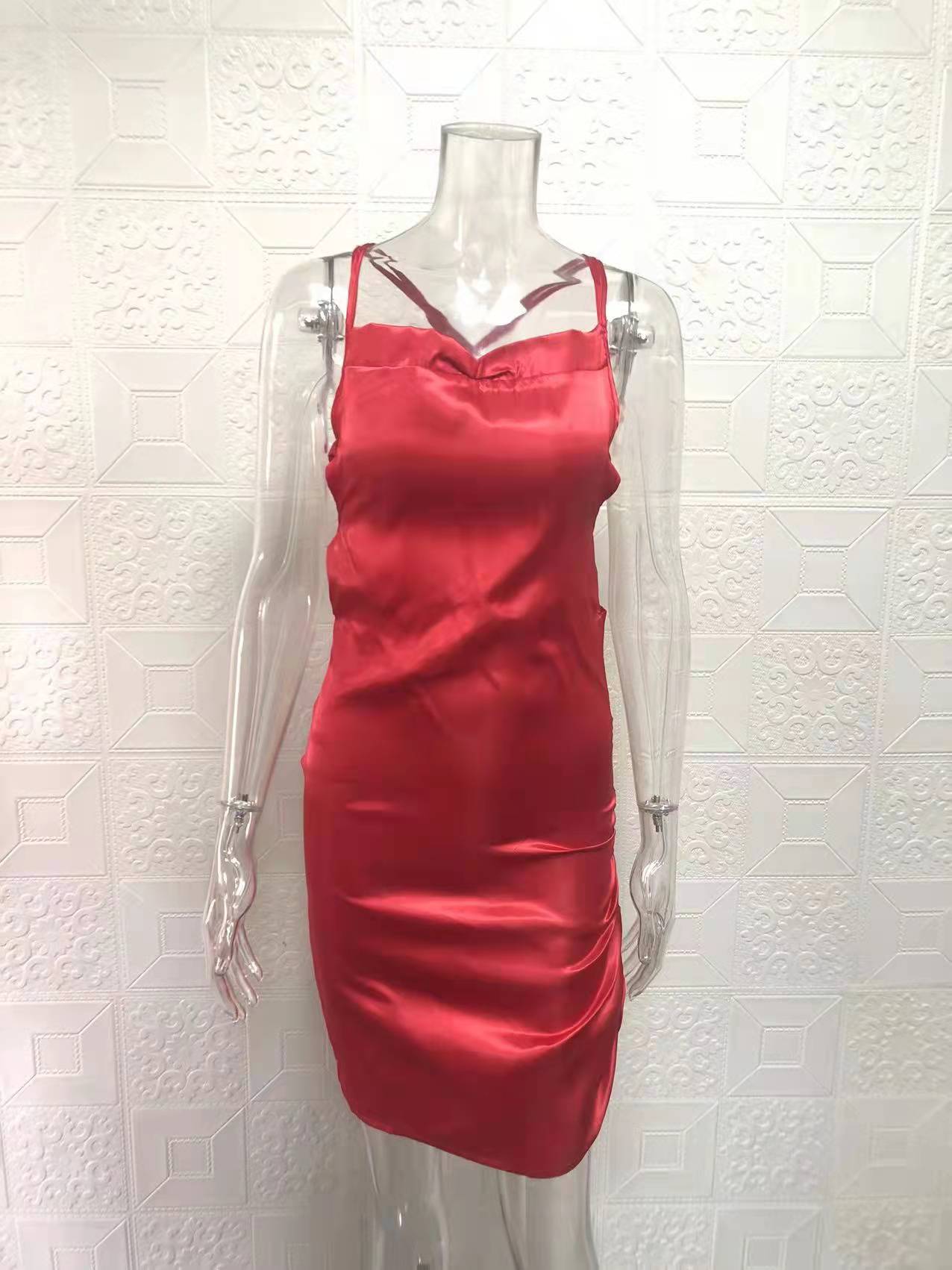 Women Sexy Strapless Pleated Backless Hollow Strap Dress 45