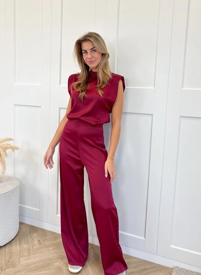Summer women's clothing solid color Stand Collar sleeveless loose satin Low Back wide-leg jumpsuit 11