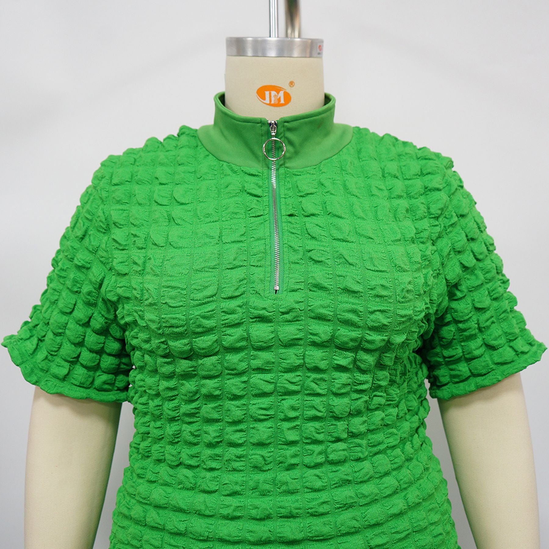 Spring Plus Size Short Sleeve Zipper Hollow Midi Dress 14