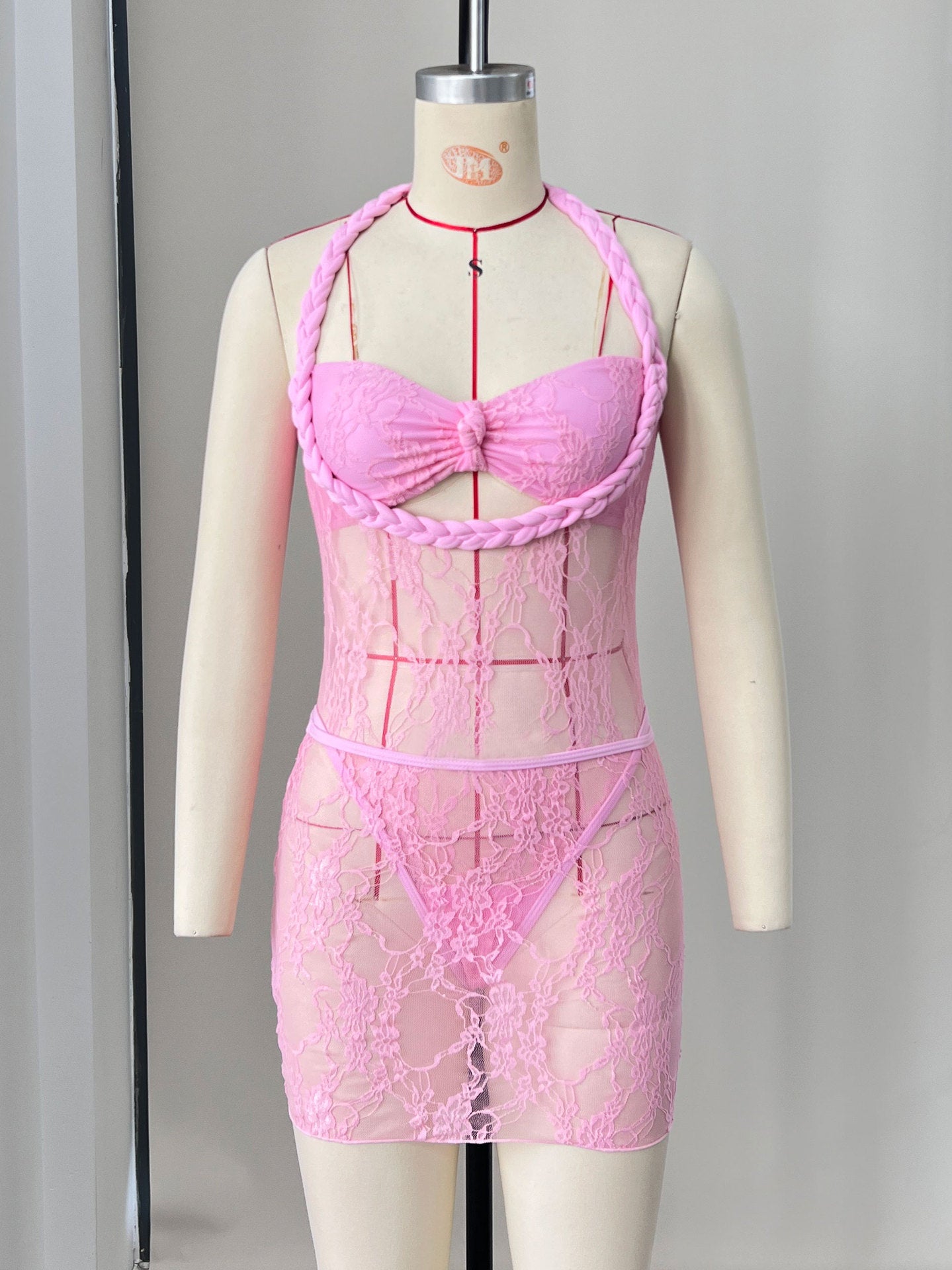 Solid Color Strapless Tie-Front One-Piece Swimsuit with Sheer Skirt 12