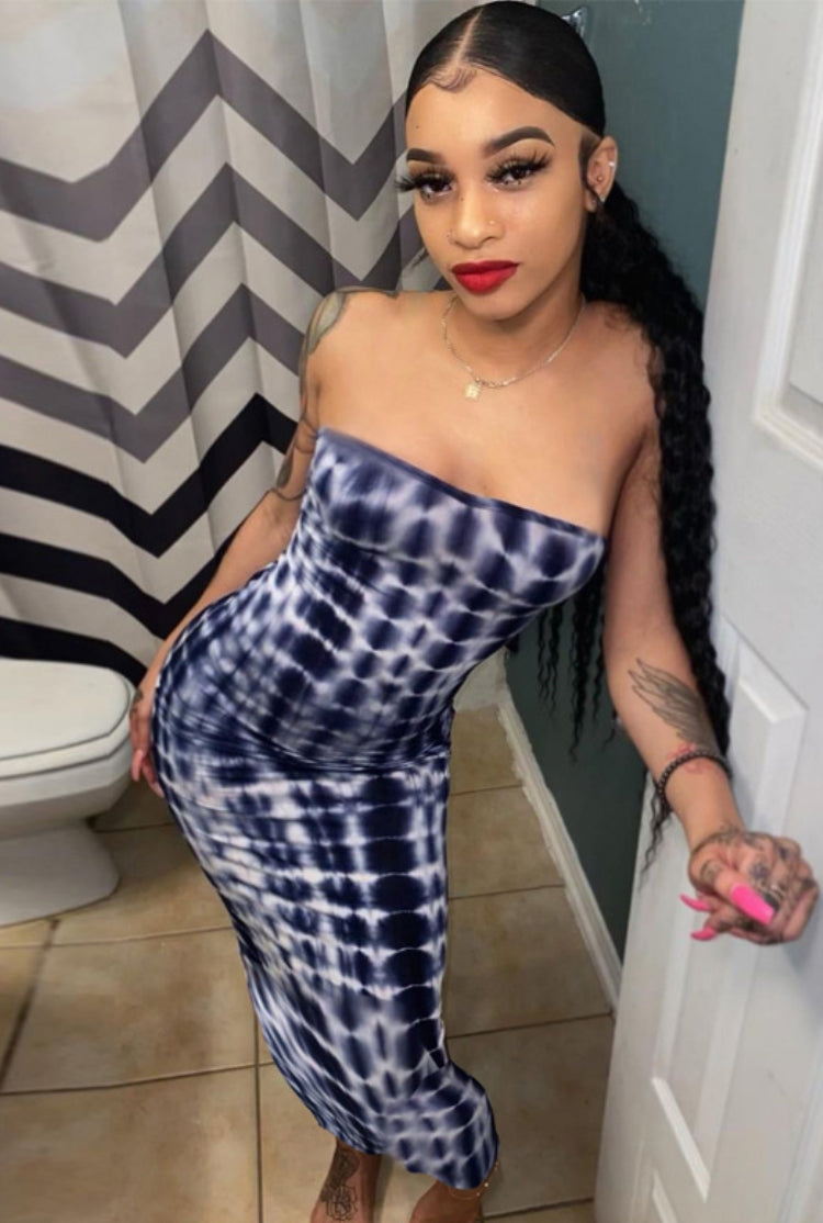 Summer Party Sexy Tie Dye Under-Knee Length Tube Dress