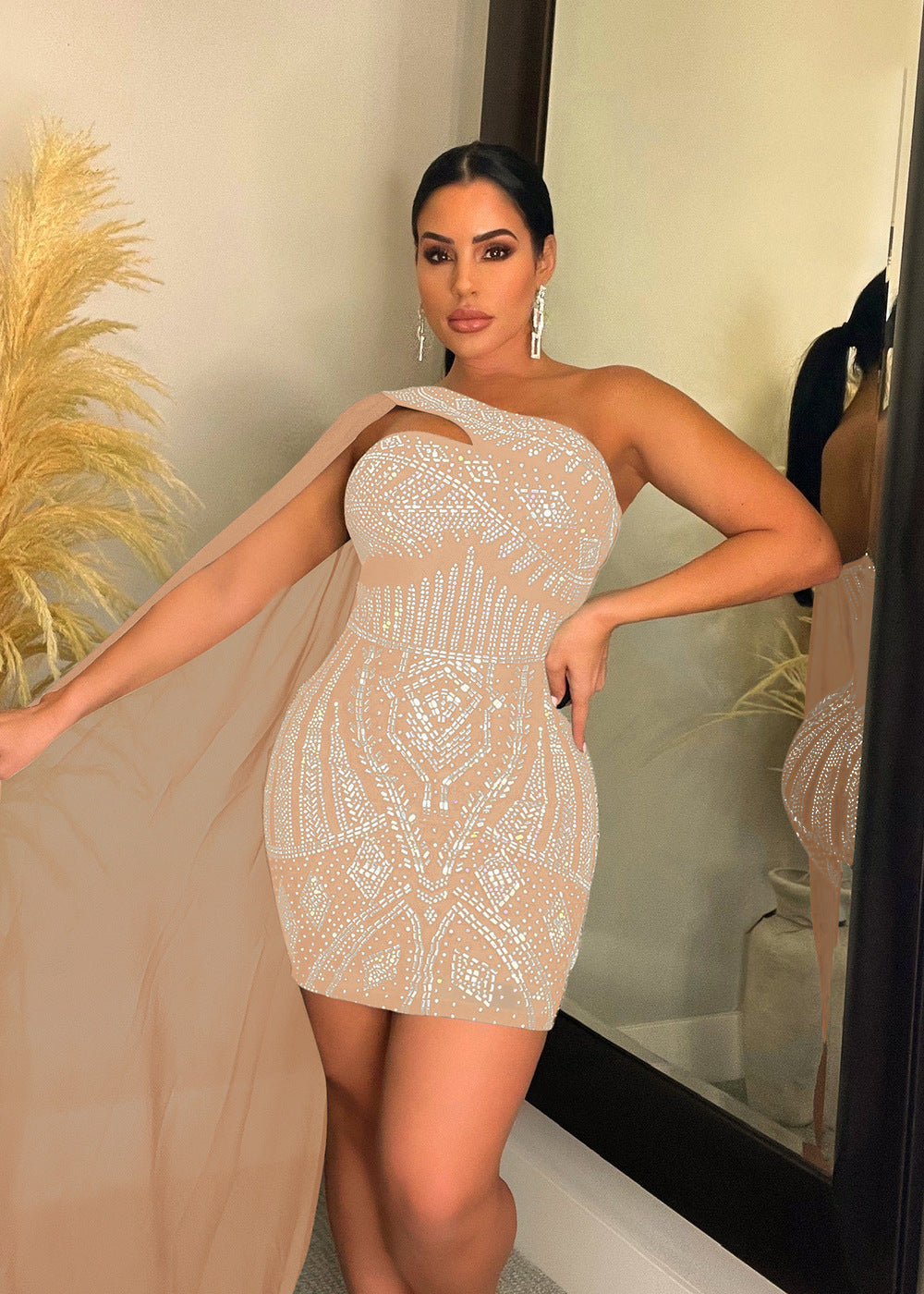 Sexy Cutout Low Back Beaded Cape Sleeve Women'S Party Evening Dress 7