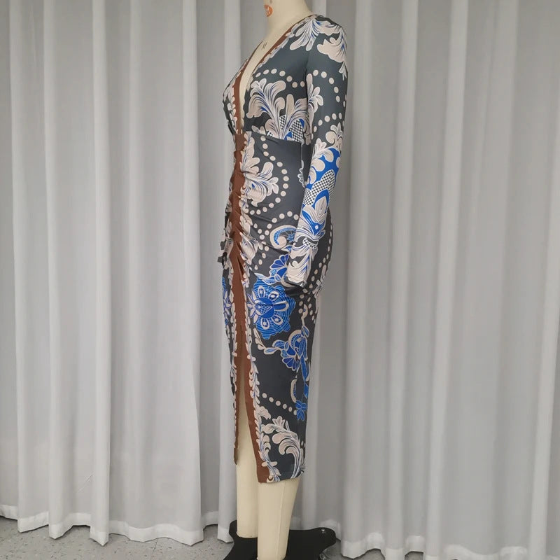 Women Fall Bohemian V-neck Sexy Maxi Dress 7