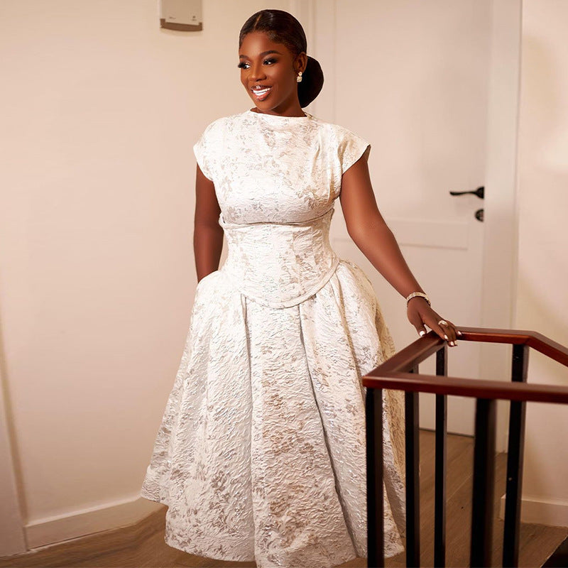 Women Fall/Winter Print Short Sleeve Maxi Dress