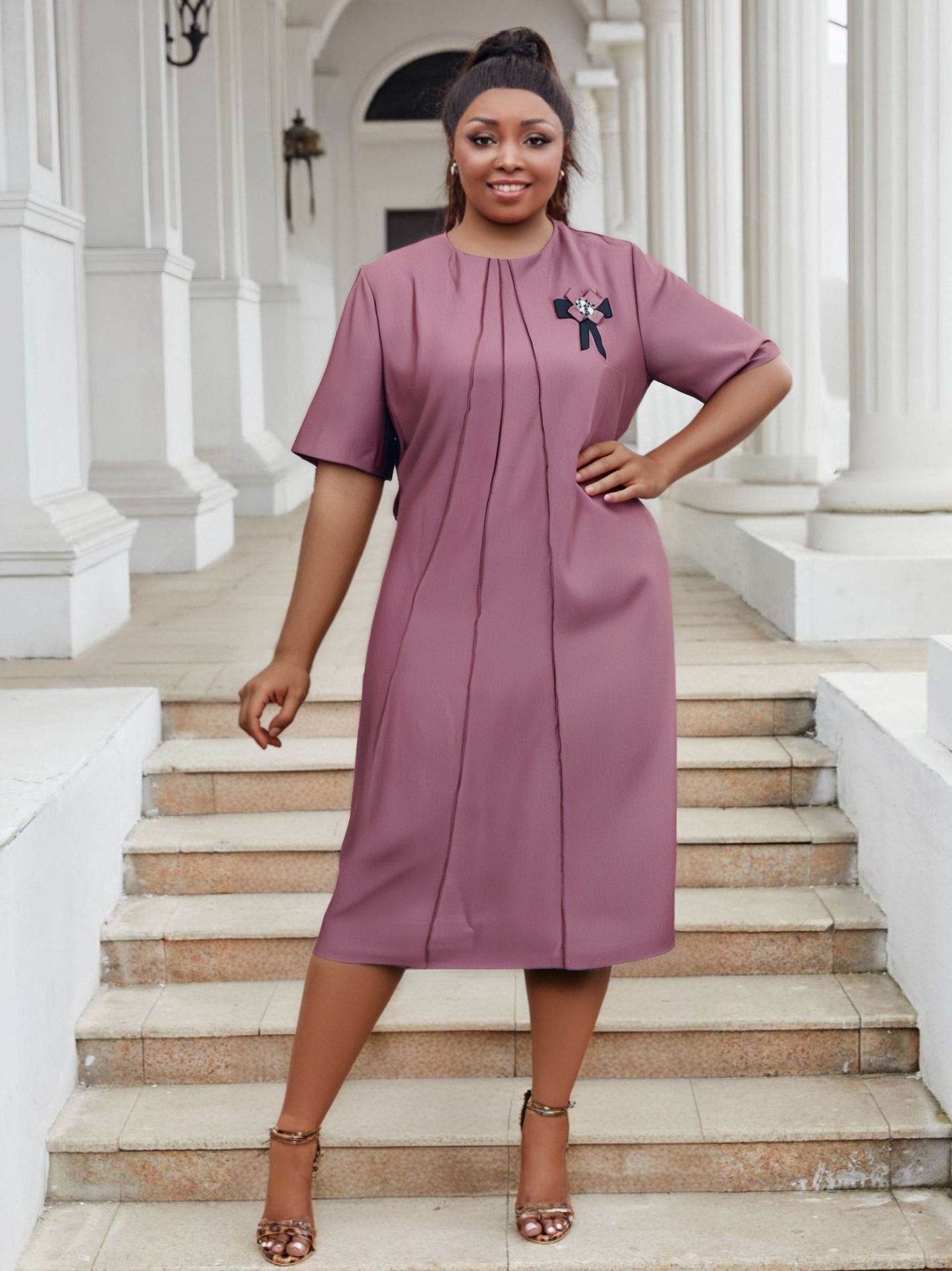 Plus Size Women Women Elegant Solid Casual Dresses 13