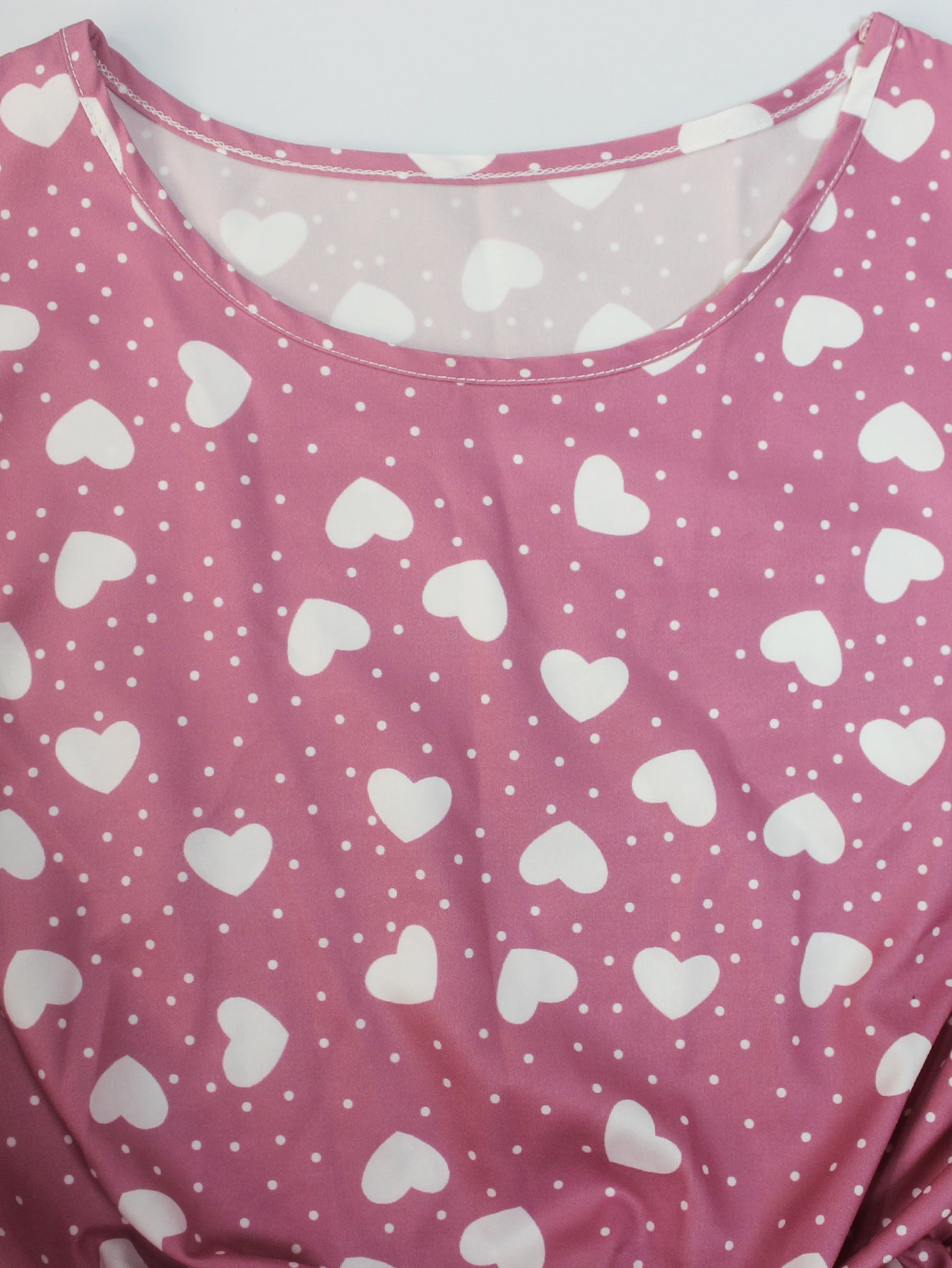 Women's Plus-Size Fashion Elegant Round-Neck Belted Heart Print Flying Sleeves Dress 8