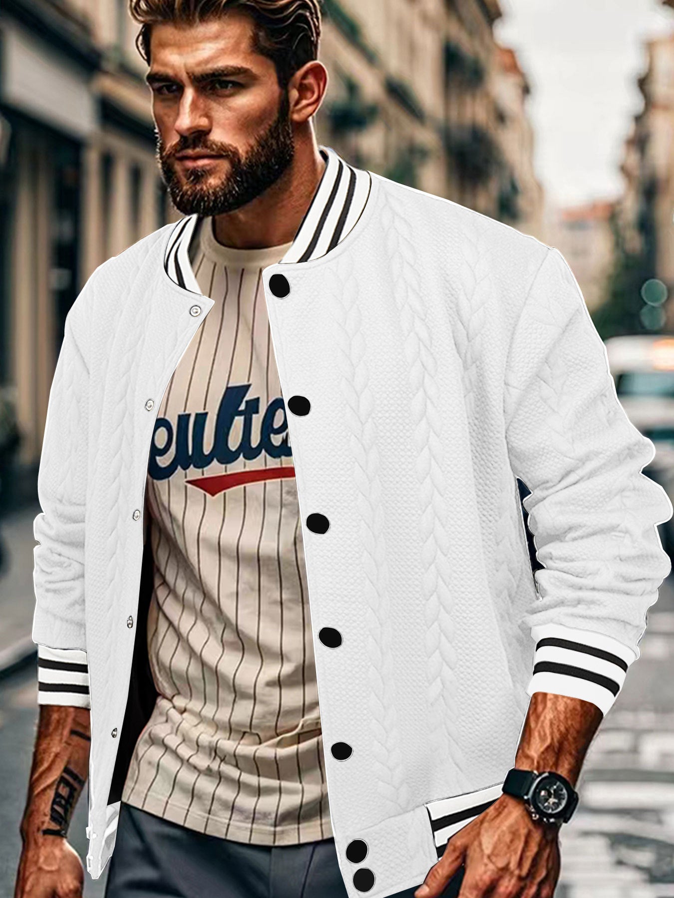 Men's jacquard trendy Solid baseball Coat 12