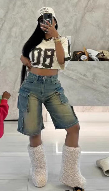 Women's Summer Casual Loose Pocket Denim Shorts