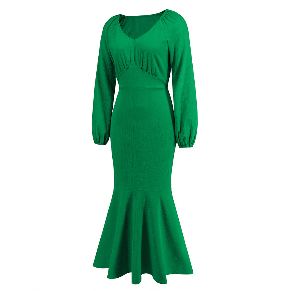 Plus Size Women V Neck Long Sleeve Mermaid Dress 20
