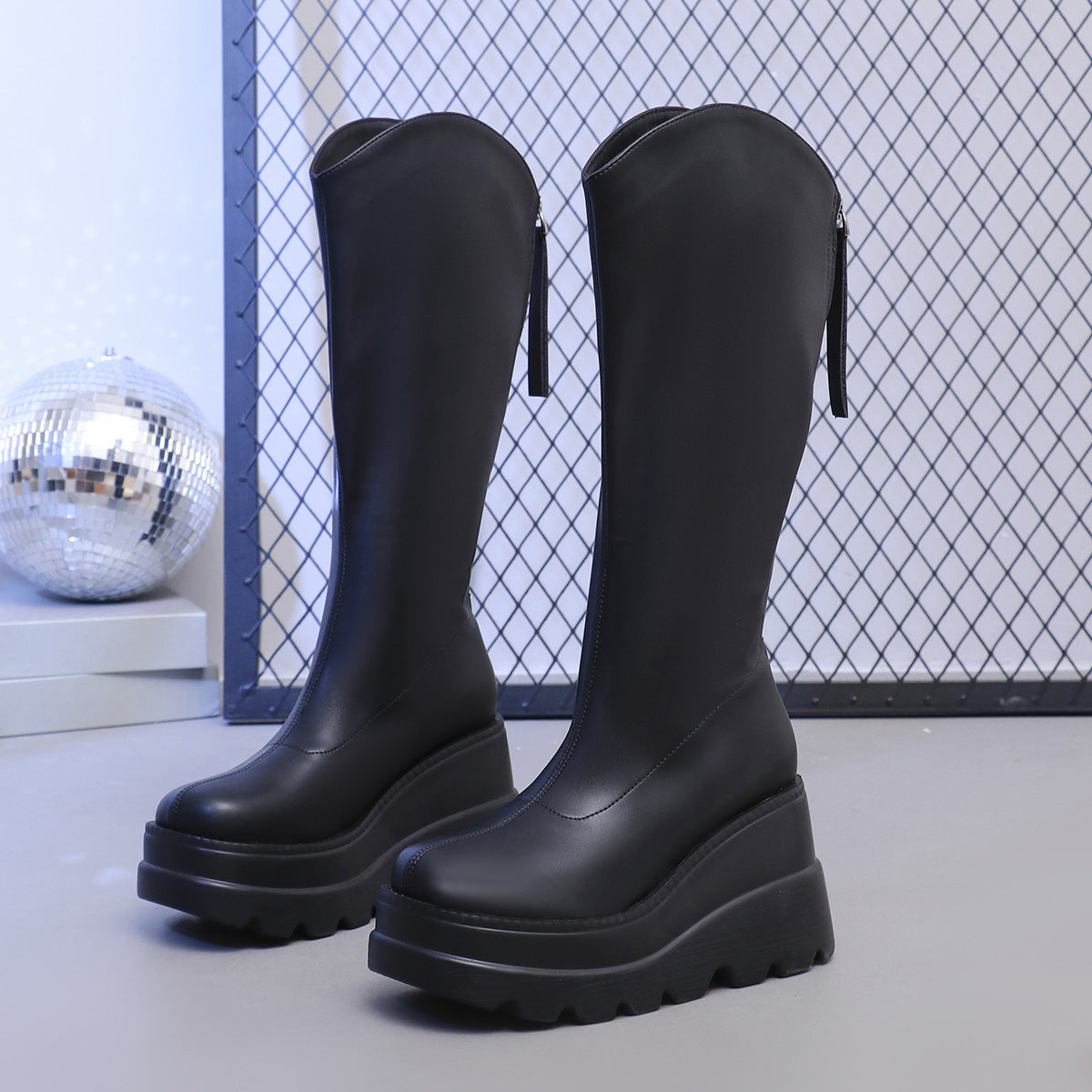 Plus Size High Slim Fit Long Boots Women Thick Sole High Boots 6