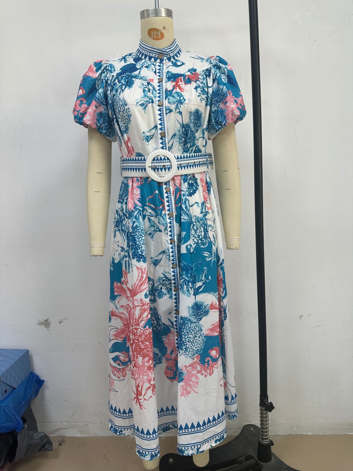 Women summer casual lace print long dress 5