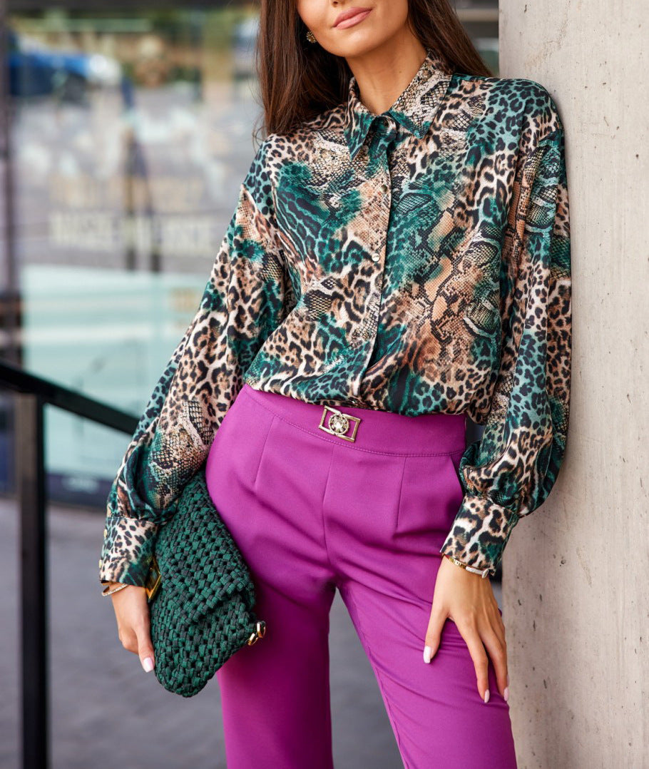 Loose Fit Shirt Spring And Autumn Digital Printed Comfortable Casual Long Sleeve Shirt For Women