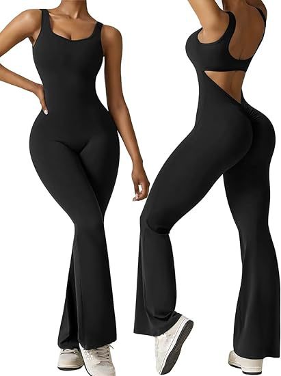 Women Sexy Sleeveless Backless Bell Bottom Jumpsuit 12