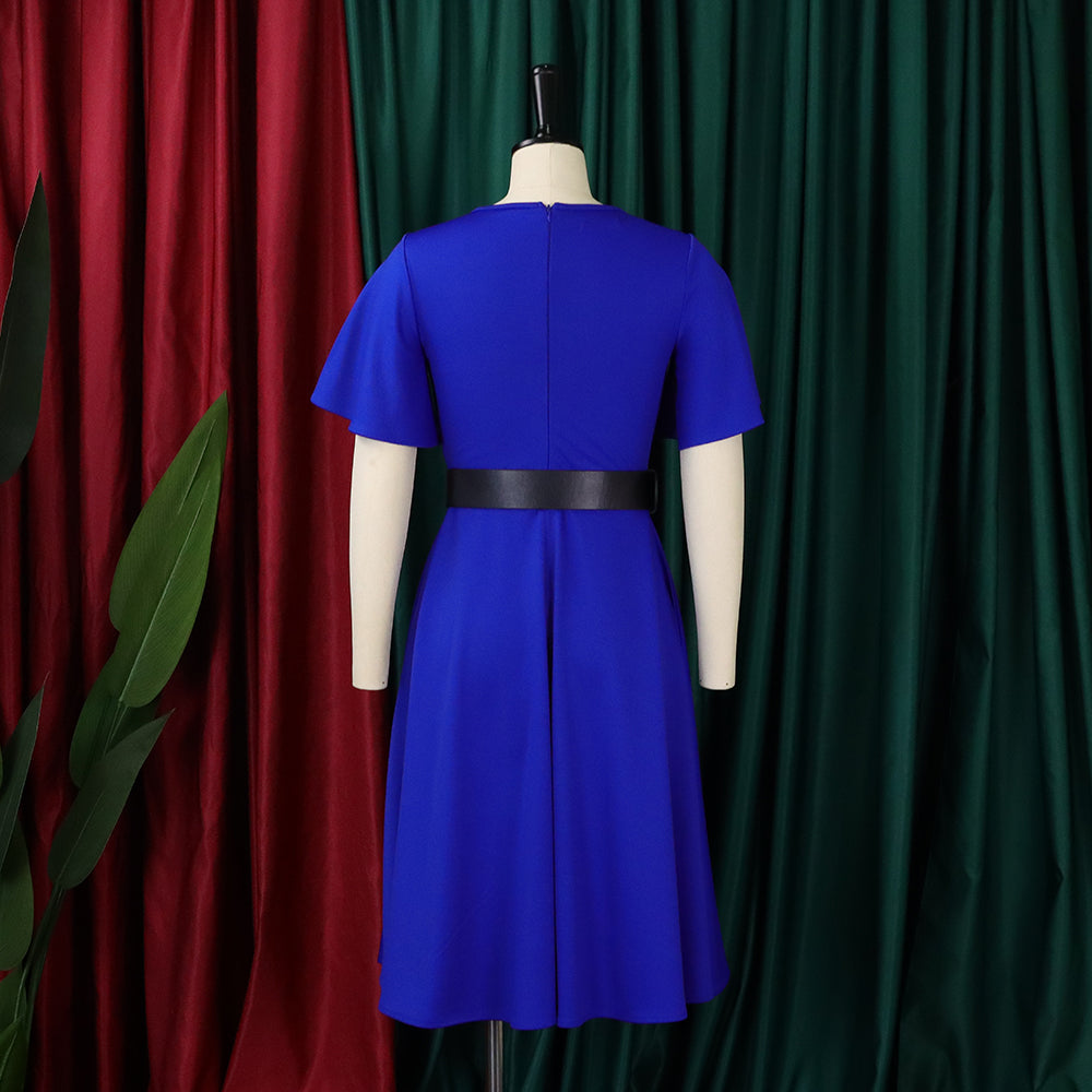 Summer Women's Bell Bottom Sleeve Solid Plus Size African Dress 10