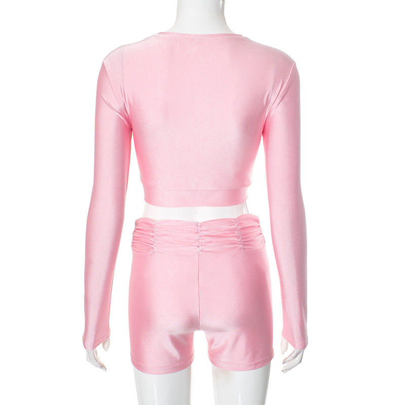 Women Spring Sexy Top and Shorts Sports Two-piece Set 10