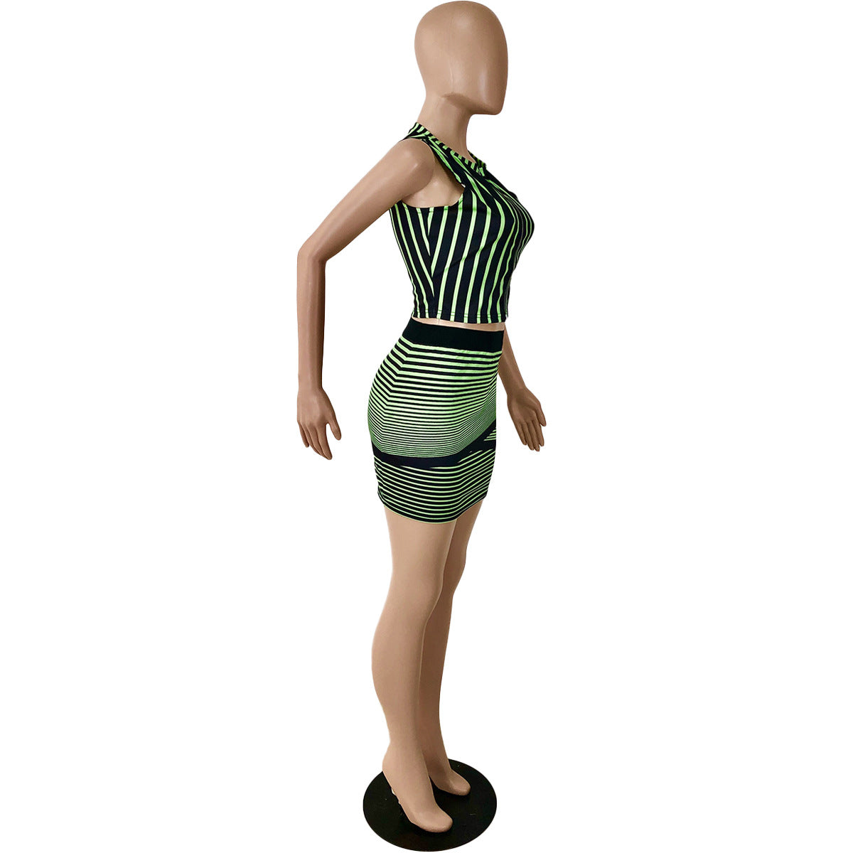 Women's Digital Positioning Striped Print Sleeveless Two Piece Skirt Set 11
