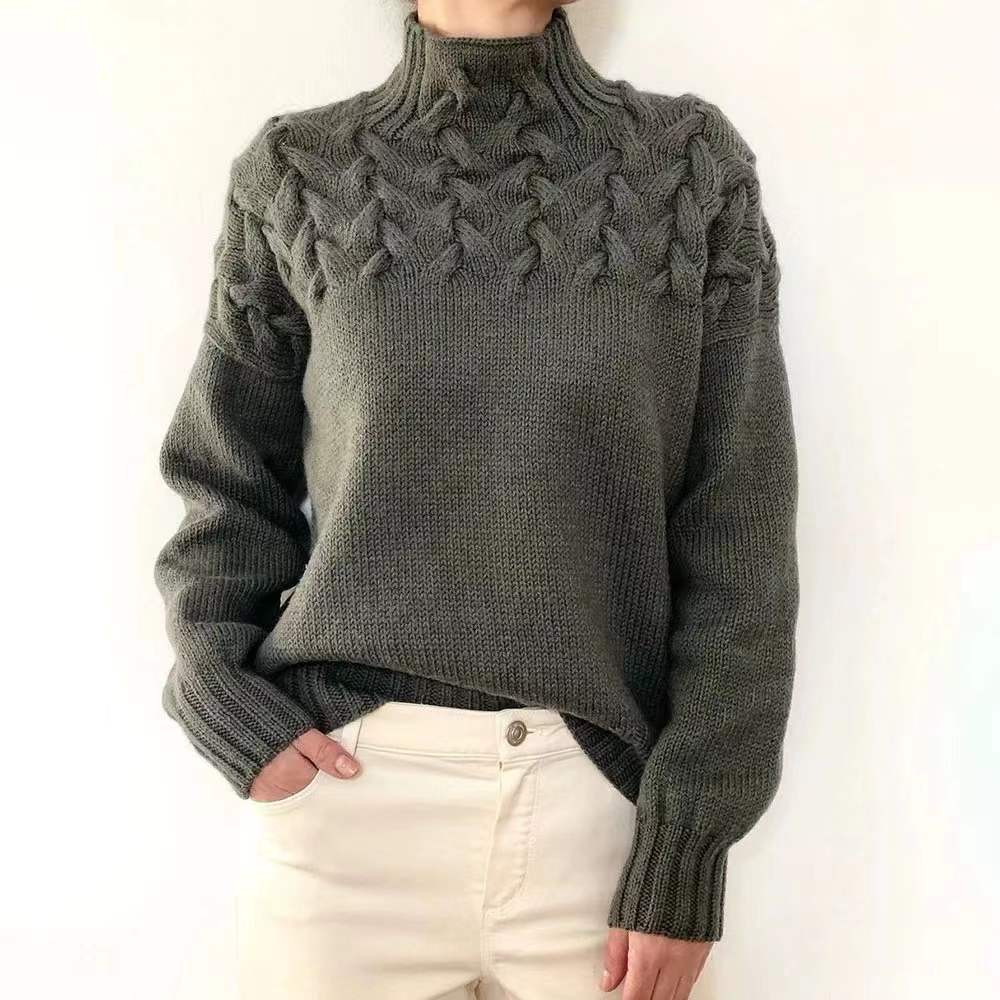 Autumn winter long-sleeved high-collar solid color knitting sweater women's pullover top 4