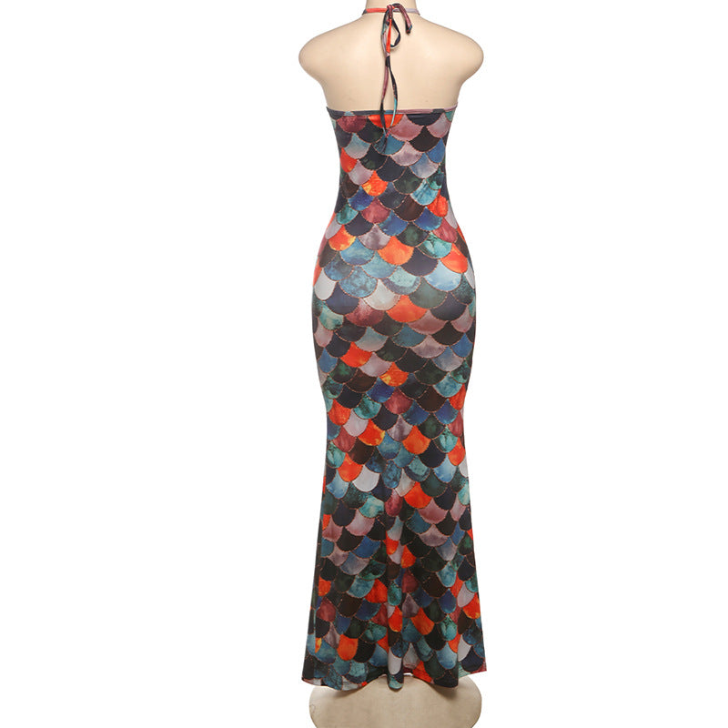 Sexy straps spring and summer Multi-Color Print  Sexy straps Slim Fit long Dress for women 6