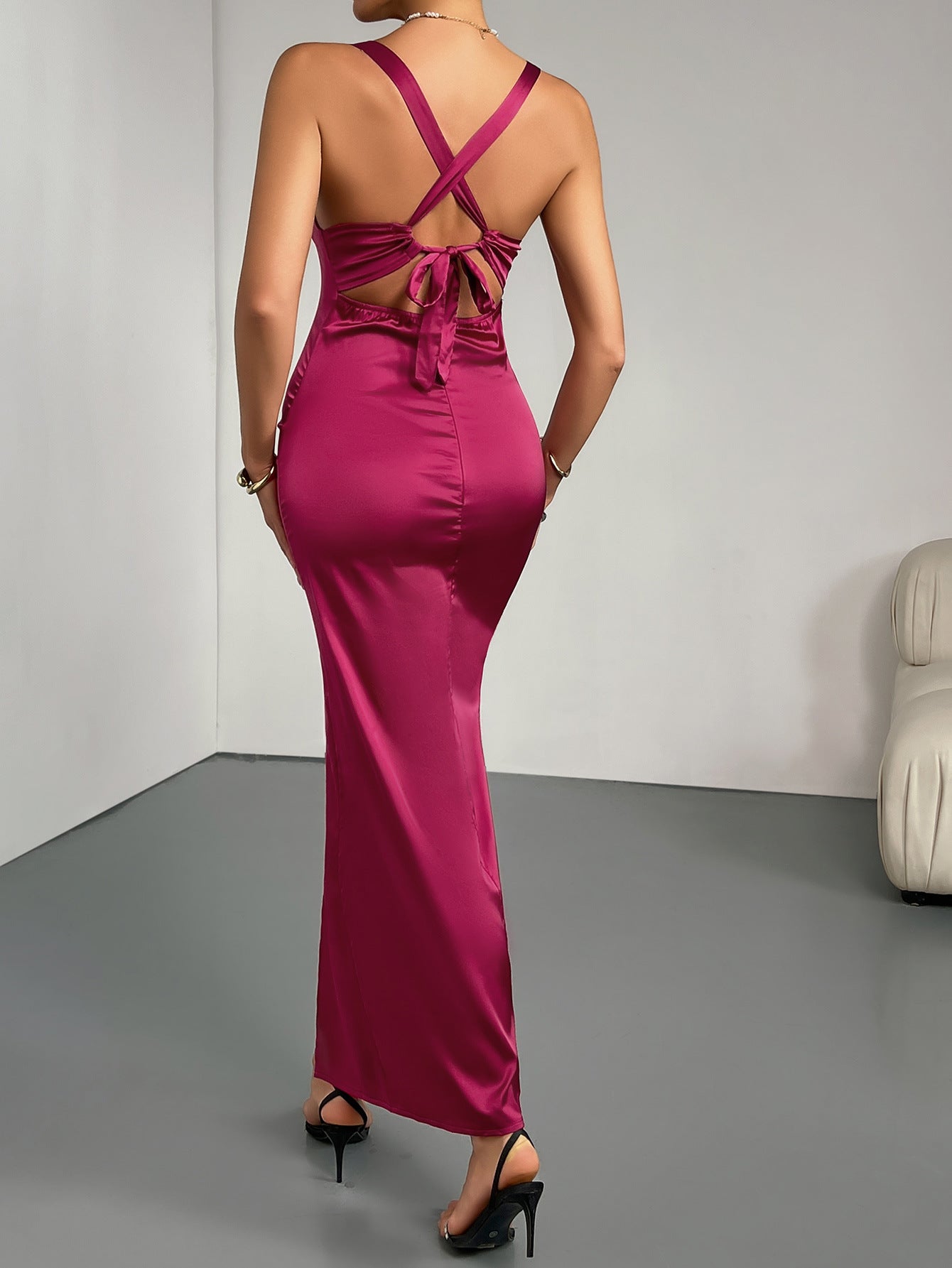 Stylish Summer Holiday Sexy Lace Patchwork Split Strap Slim Long Dress