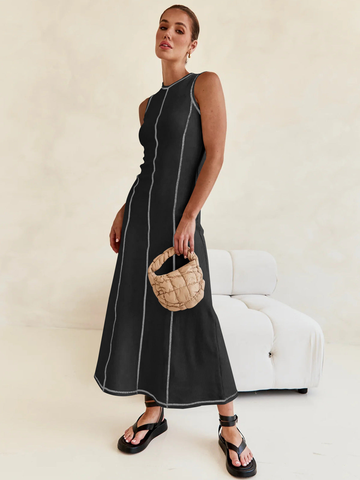 Round Neck Sleeveless A-Line Knitted Long Dress 29