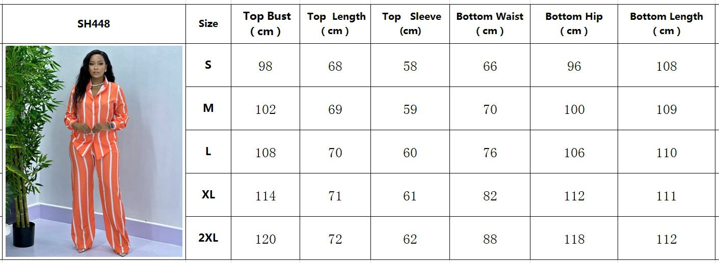 Fashion Casual Women's Spring And Autumn Striped Long Sleeve Shirt Loose Pants Women's Two-Piece Set 14