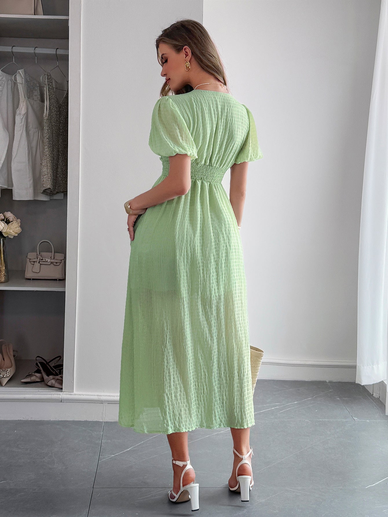 Spring/Summer Women's Chic Holidays Deep-V Short-Sleeve Long Dress 15