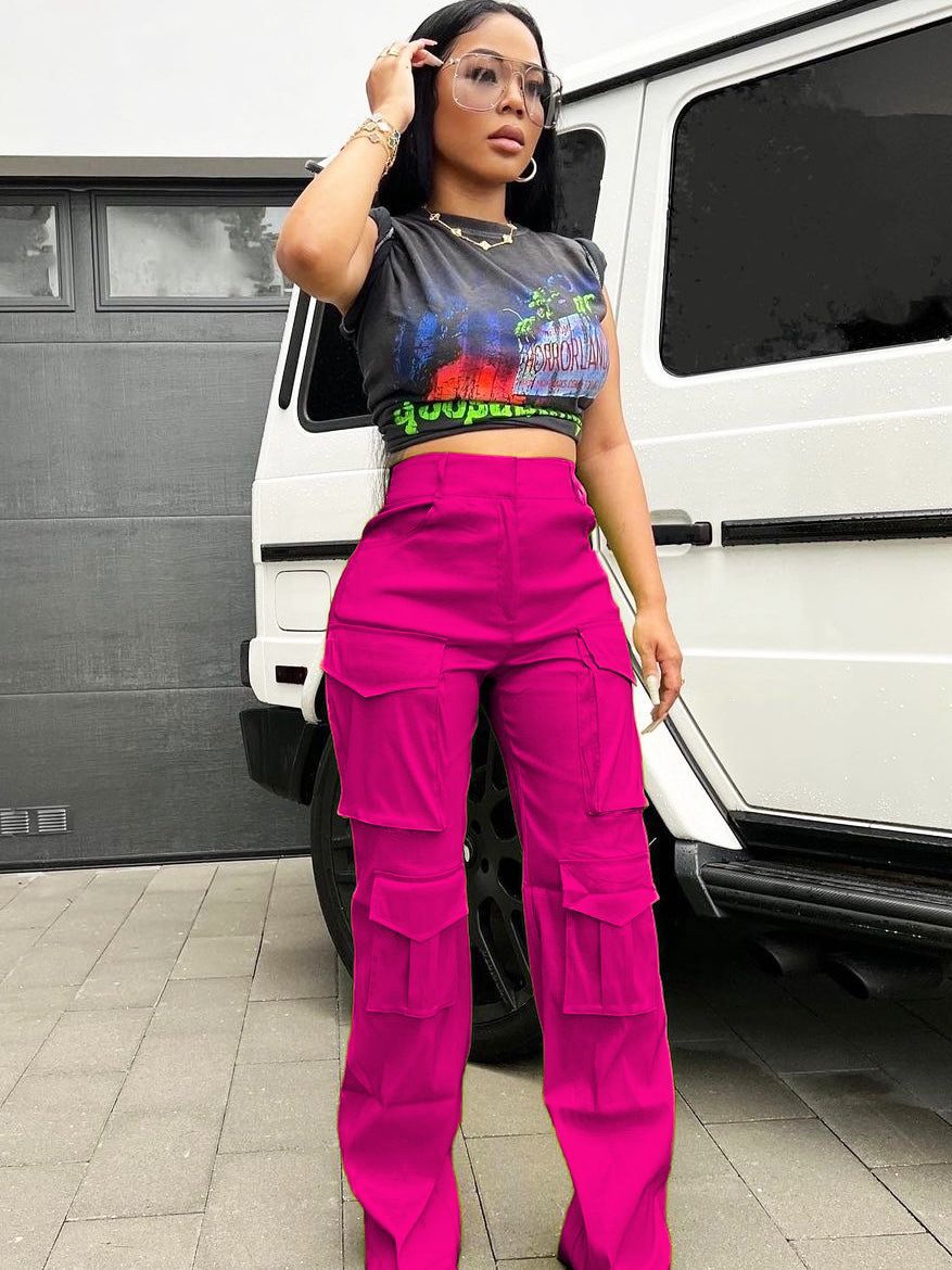 Women's Fashion Casual Solid Pocket Cargo Pants 9