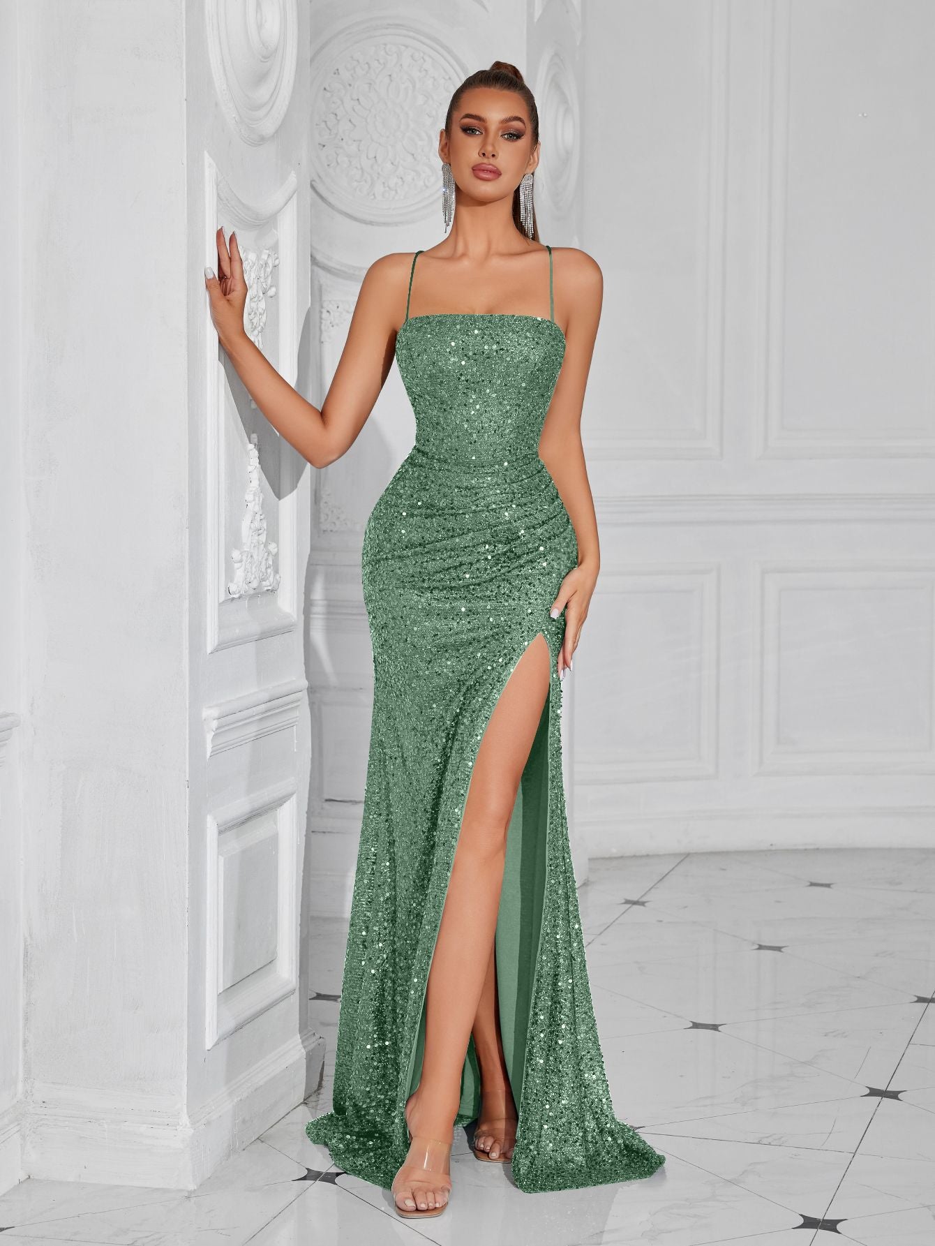 Women formal party strapless sequined luxury evening dress. 14
