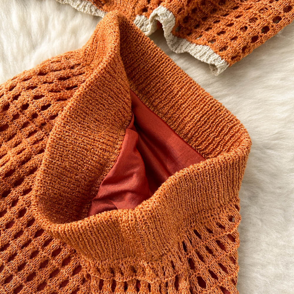 Spring/Summer Holidays Set for Women Turndown Collar Short-Sleeve Loose Top + Slit Skirt Two-Piece Set 18