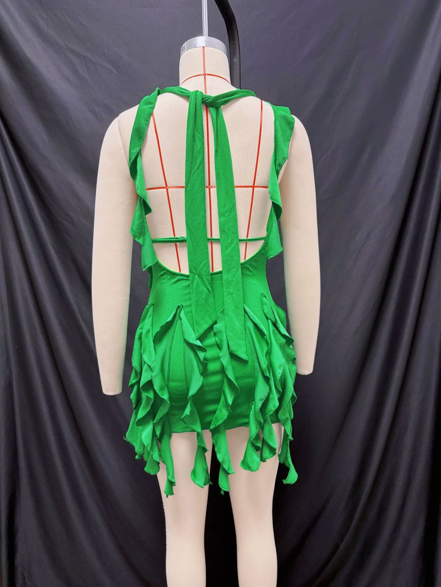 Summer Women's Halter Neck Deep V Neck Ruffle High-Waist Dress 7