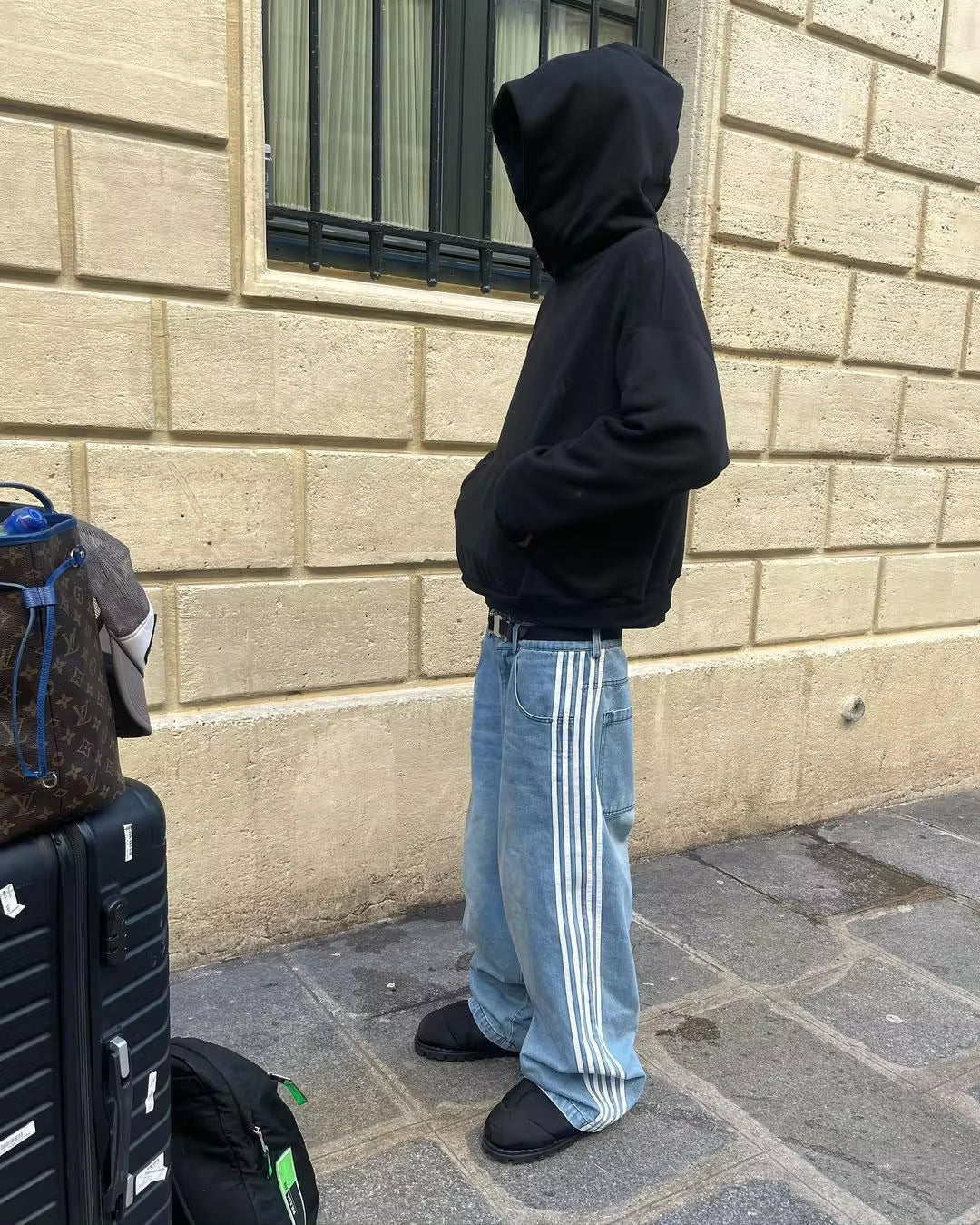 Women American Retro Casual Striped Denim Wide-leg Pants 9